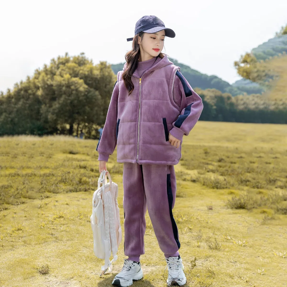 amropi Jogging Tuta Ragazze Felpa Con Cappuccio + Gilet + Pantaloni 3 PCS Set Completo per 3-13 anni