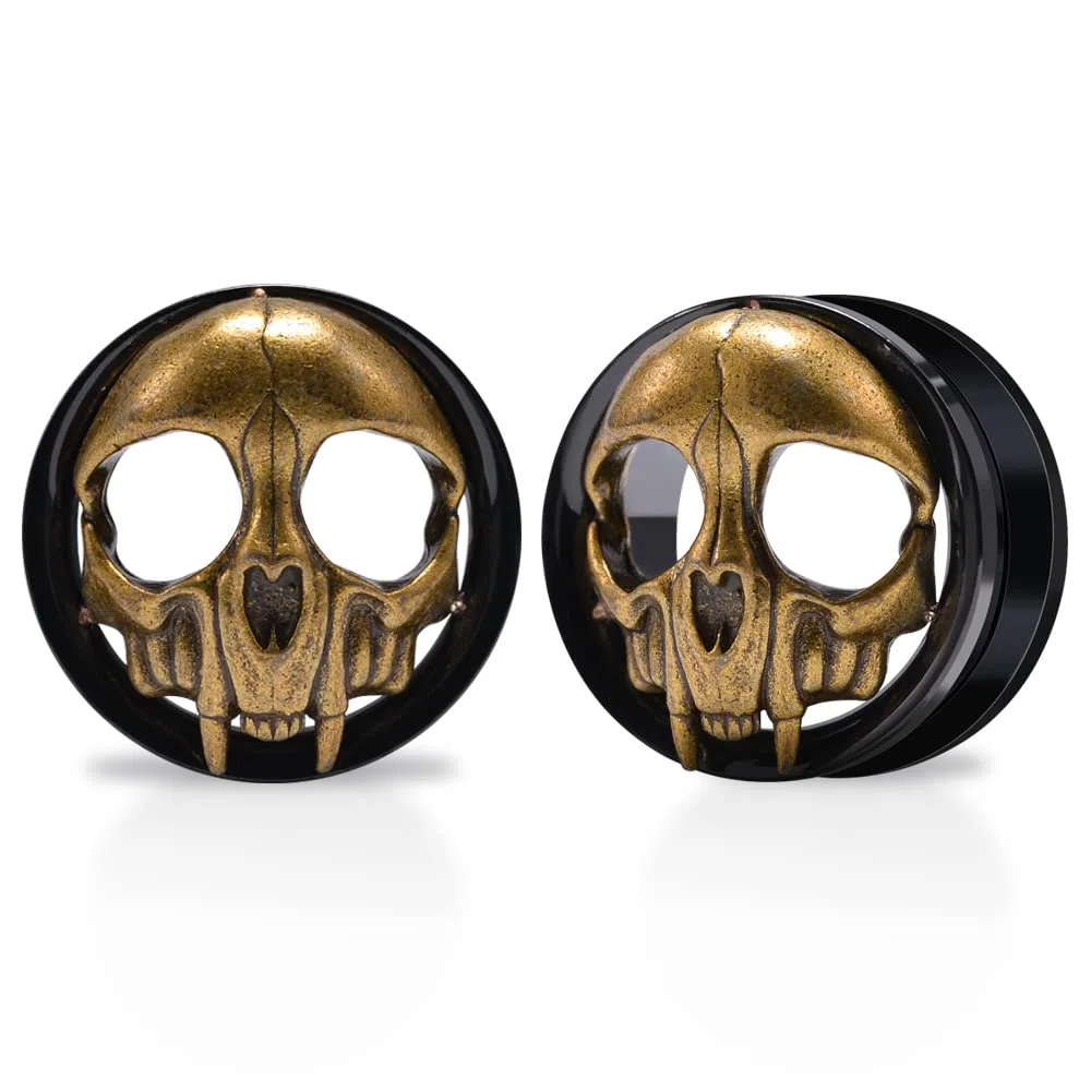 TBOSEN 1 Coppia di Acciaio Inossidabile a Forma di Cuore Scheletro Demone Vite Orecchie Tromba Tunnel Plug Gauges Expander Piercing Regalo Alla Moda