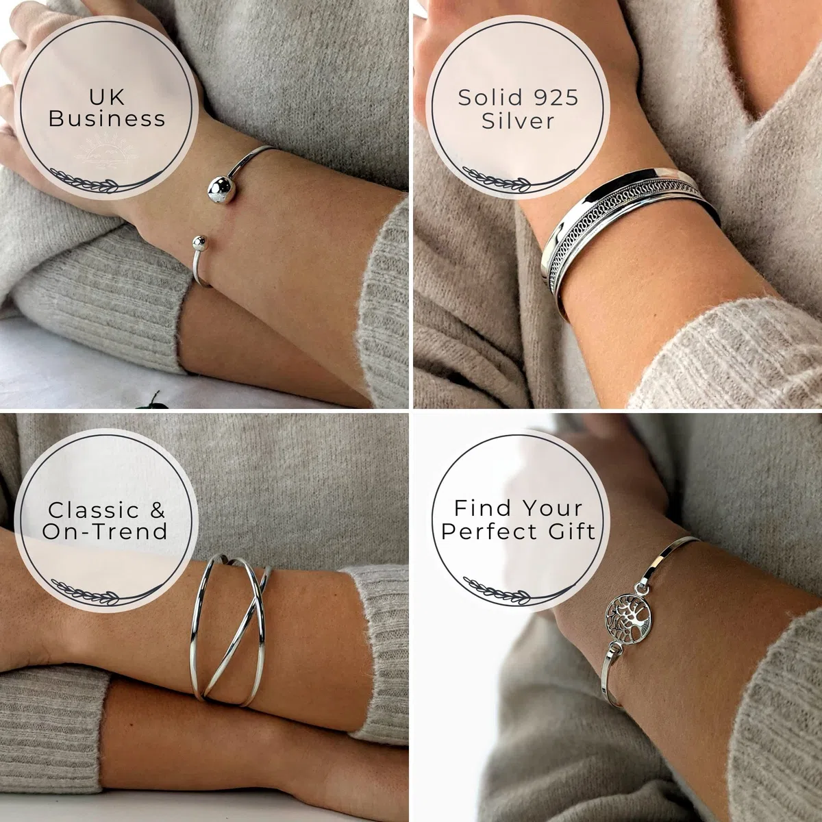 Silverly Braccialetto in Argento Massiccio Impilabile Rotondo da 4mm da 25 Pezzi | Bracciale in Argento Sterling con Fascia Curva Piatta per Donna | Elegante Bracciale Sottile in Argento Impilabile