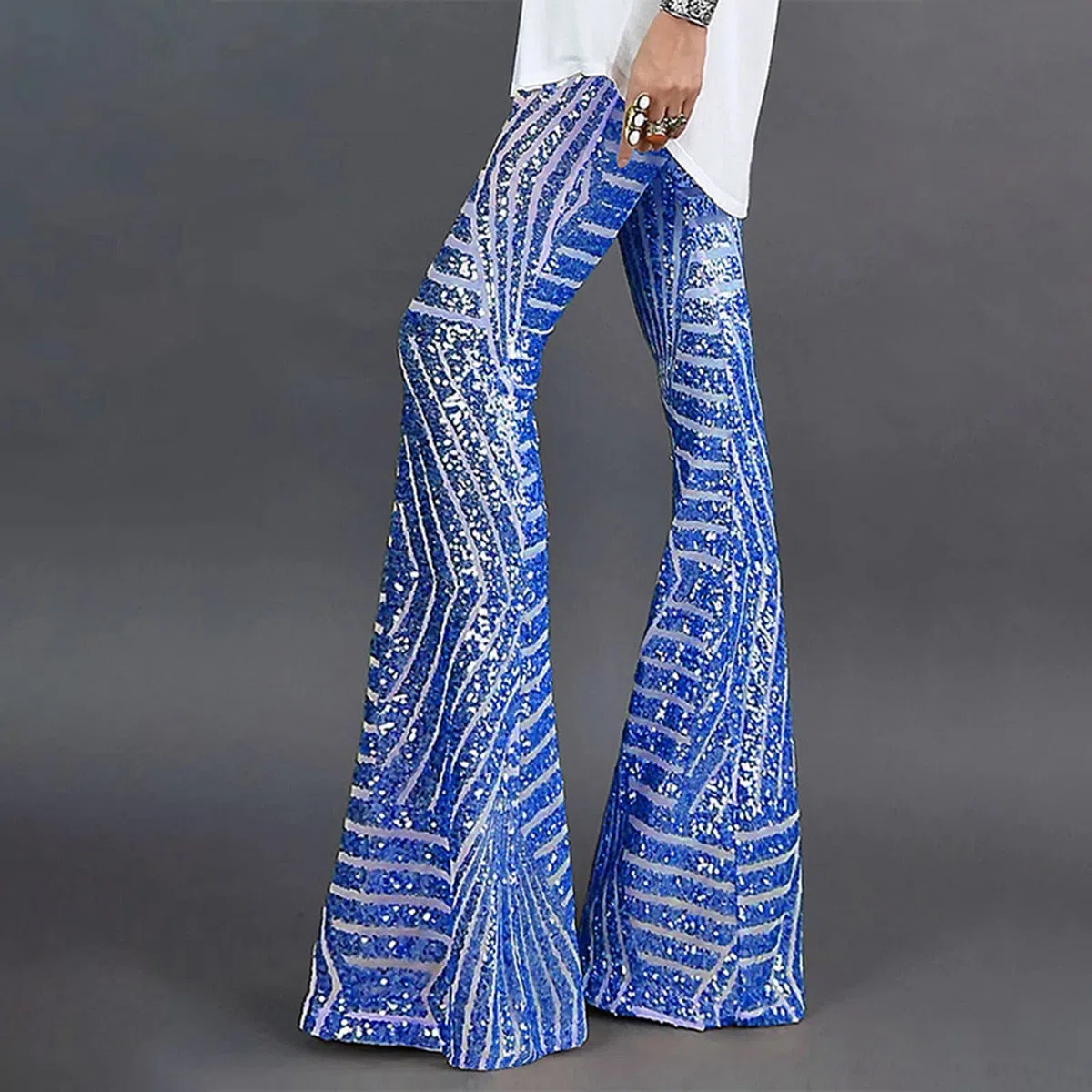 Generico Pantalone Paillettes Donna Pantaloni Eleganti Zampa vestibilità Comoda Completo Casual Brillanti Culotte Brillantini Pantaloncini Gamba Elegante Curvy