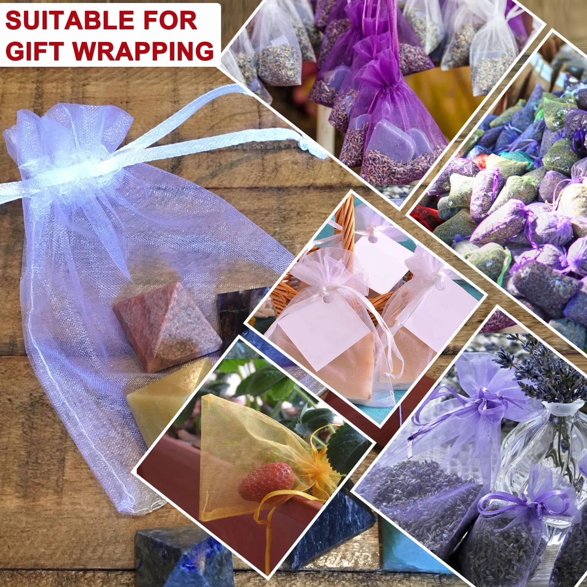 QUARKZMAN Sacchetti Organza, 10 x 15cm, Buste Regalo con Coulisse Cuore in Rete Trasparente, Sacchettini Bomboniere Ingrosso, Sacchetti per Gioielli,(Bianco-Oro, 50Pz)