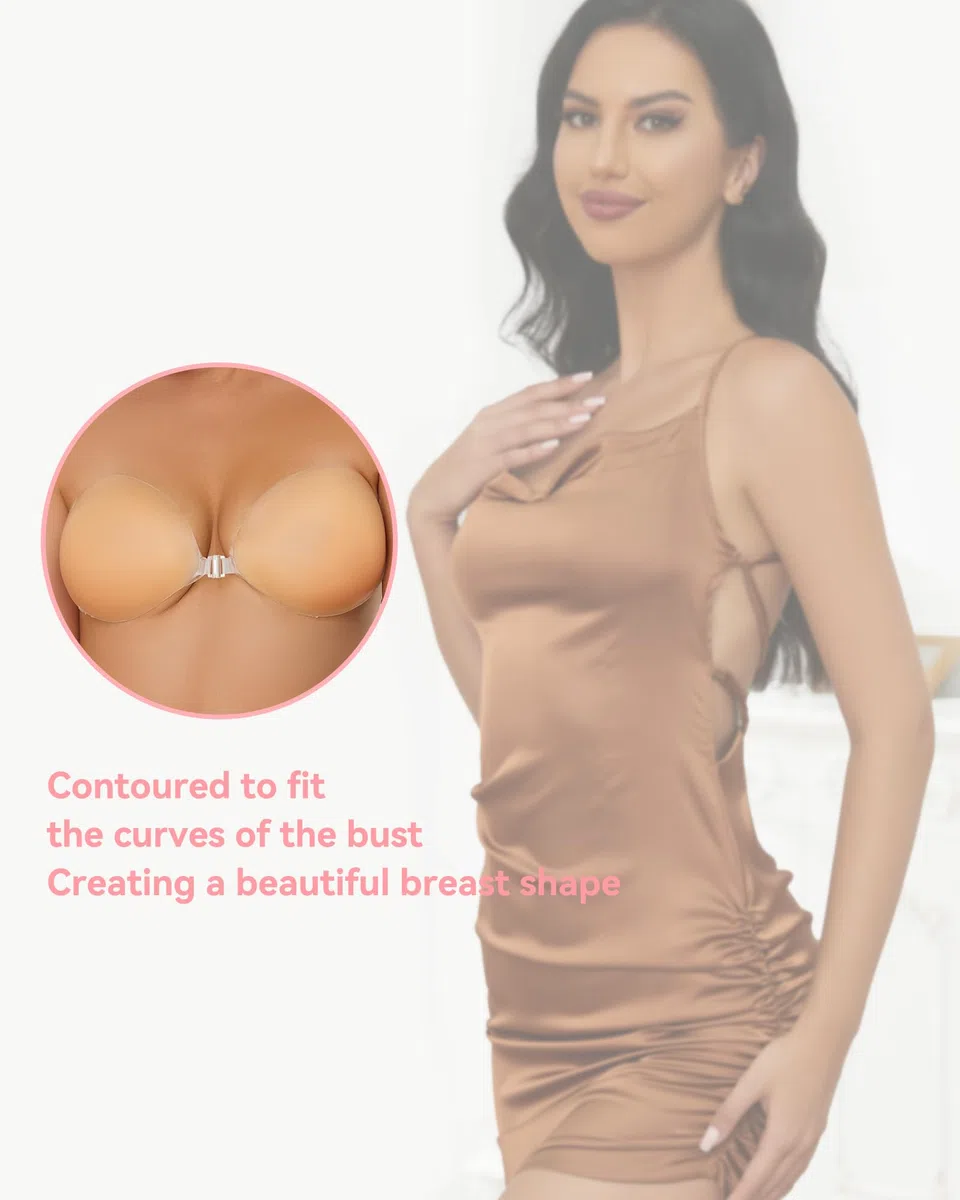 Reggiseno Senza Spalline, Adesivo in Silicone Reggiseno Invisibile Senza Schienale Push Up Sexy Riutilizzabile Confortevole Reggiseno a Coppa per Costume da Bagno Donna