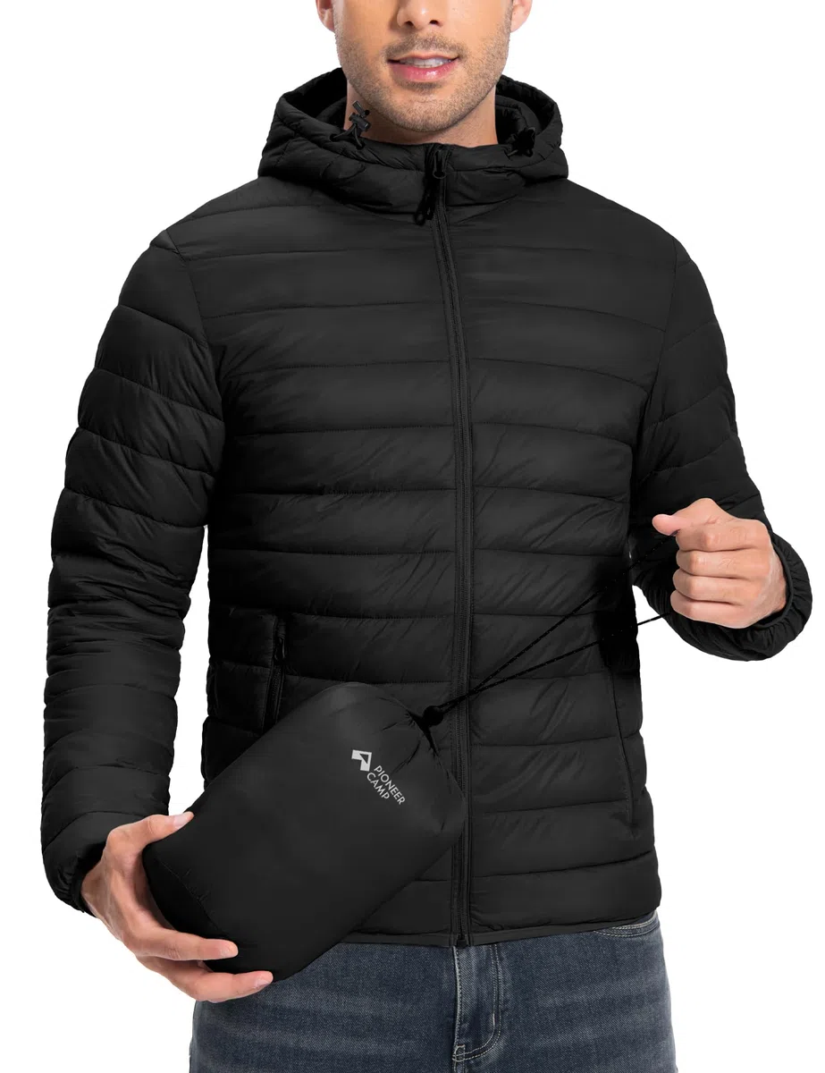 Pioneer Camp Piumino da uomo leggero, ripiegabile, con cappuccio, isolante, termico, per corsa e viaggio