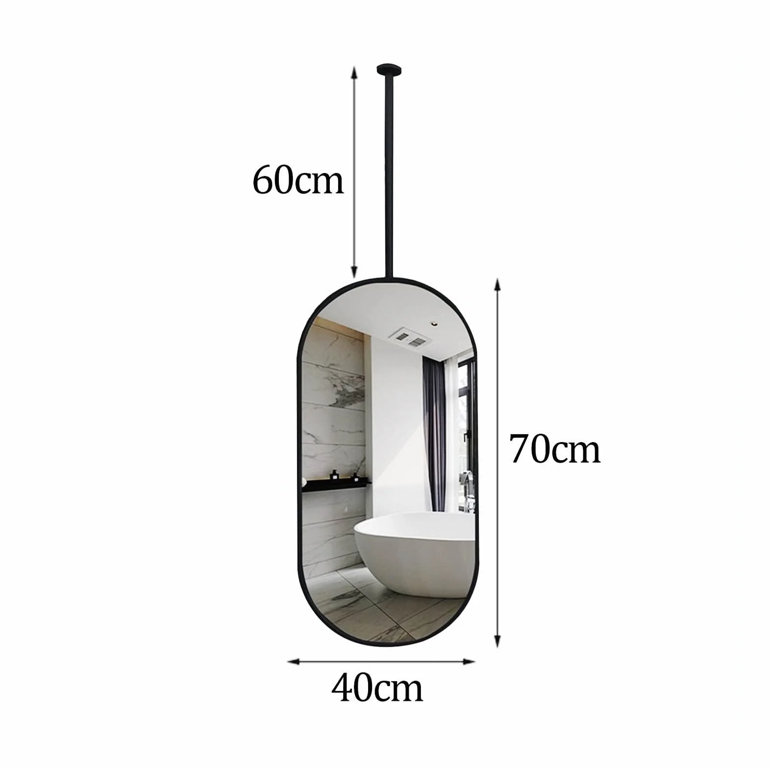 Specchio per Il Trucco Ovale per Il Trucco della casa Specchio Decorativo Creativo, con Struttura in Metallo e Specchio a Braccio Appeso al soffitto per Il Soggiorno del Bagno - Nero