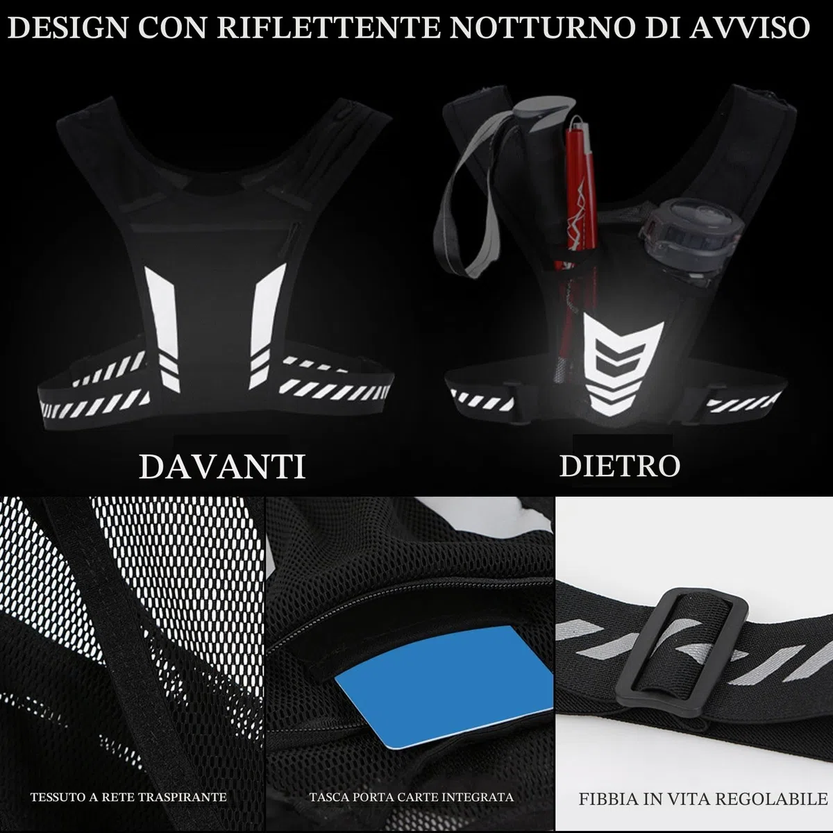 Running Vest - Supporto per telefono portatile, supporto per telefono cellulare a spalla riflettente, allenamento traspirante gilet da corsa riflettente sport da jogging cintura regolabile