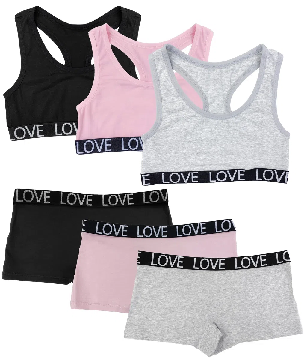 Channo Set per Ragazza in Cotone Intimo: Top senza ferretto con spalline larghe e slip a culotte confezione da 3 pezzi