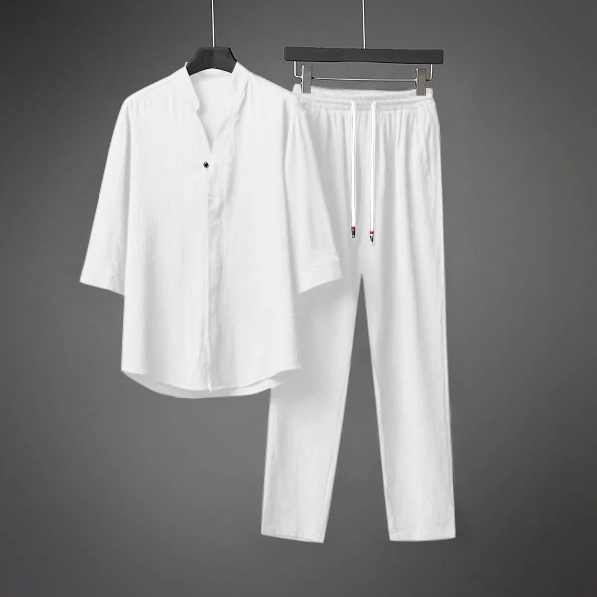 pvucpot Set da 2 Pezzi in Lino da Uomo Completi Estivi per Le Vacanze al Mare, Camicia a Maniche Corte Casual abbottonata Set di Pantaloni Lunghi Larghi