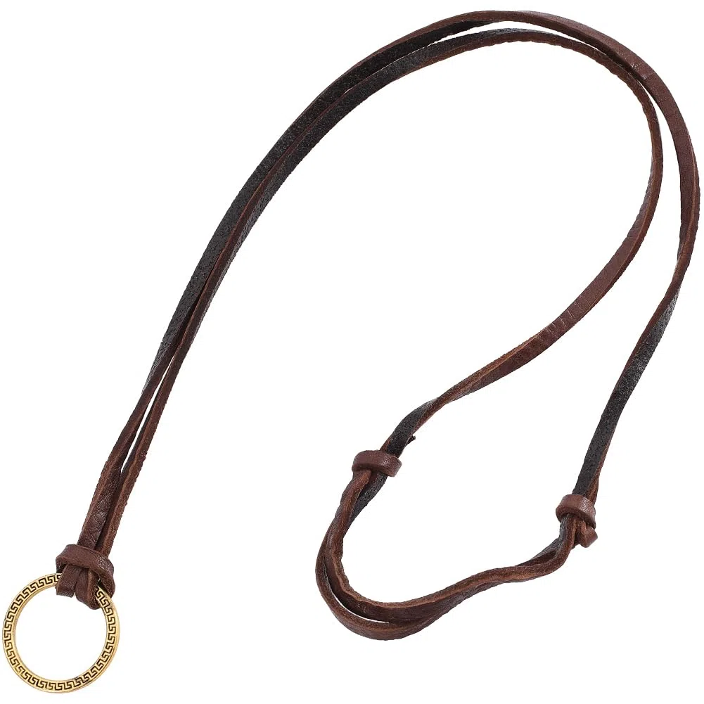 GORGECRAFT Portaocchiali Collana Pelle Marrone Pelle di Vacchetta Retro Corda Regolabile Anello Appeso Anello Rotondo Oro Occhiali da Sole Occhiali da Vista Cordino Portaocchiali Catena Cinturino