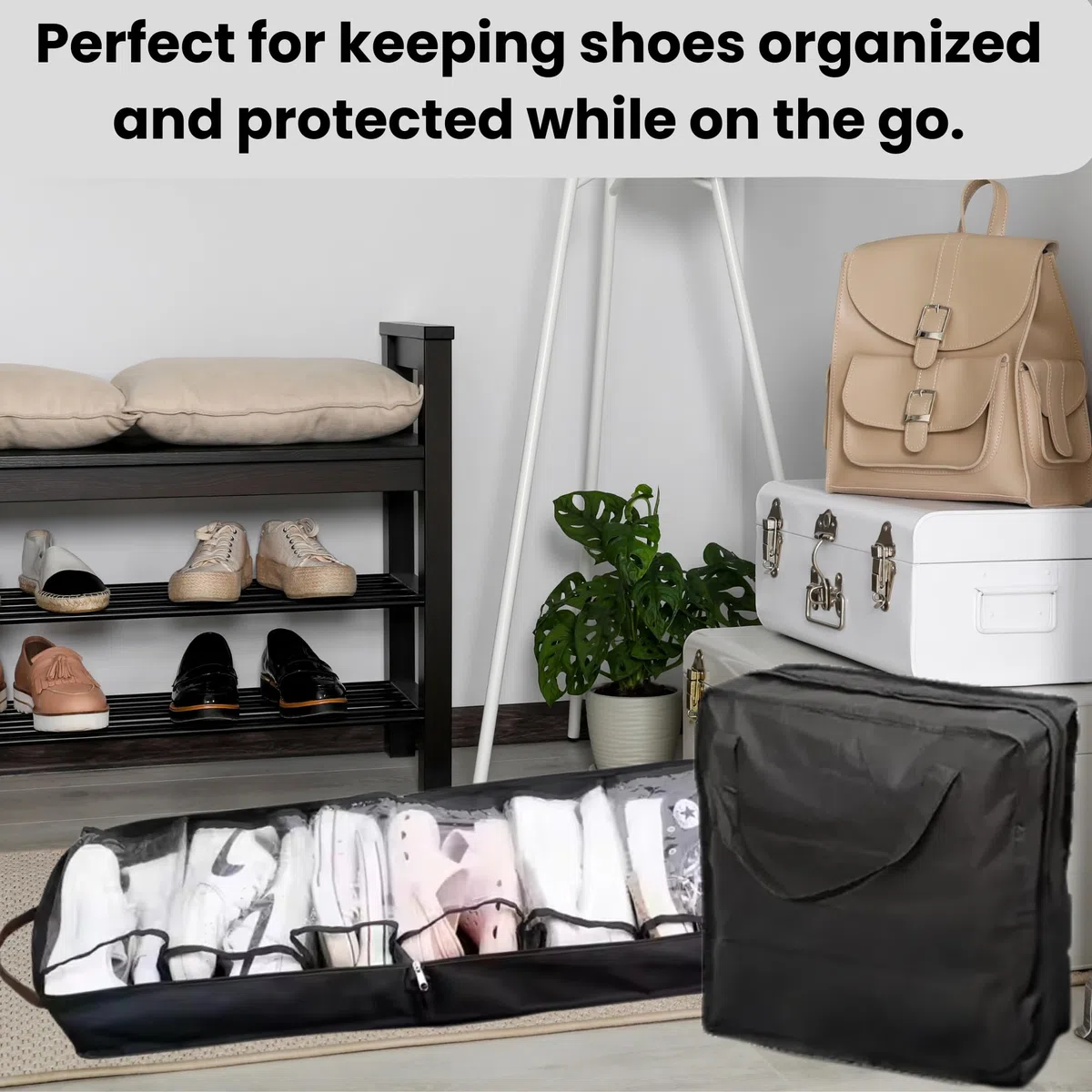 Borsa porta scarpe da viaggio portatile, compatta e pieghevole, per un massimo di 6 paia di scarpe, ideale per viaggiare e tenere in ordine le scarpe, facile da trasportare e riporre, design in