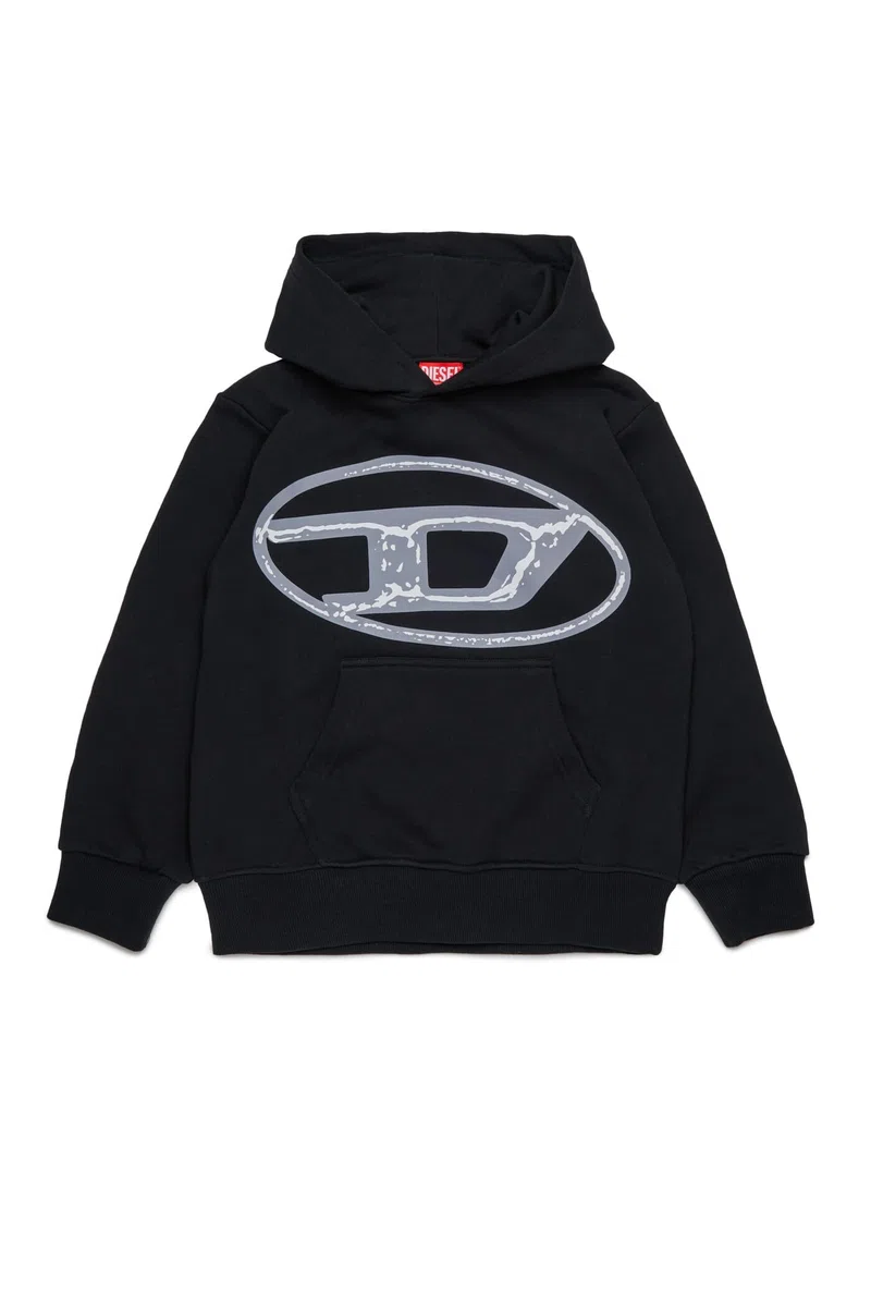 Diesel Felpa con Cappuccio Nera per Donna, Ragazzi e Bambini con Maxi Logo Oval D