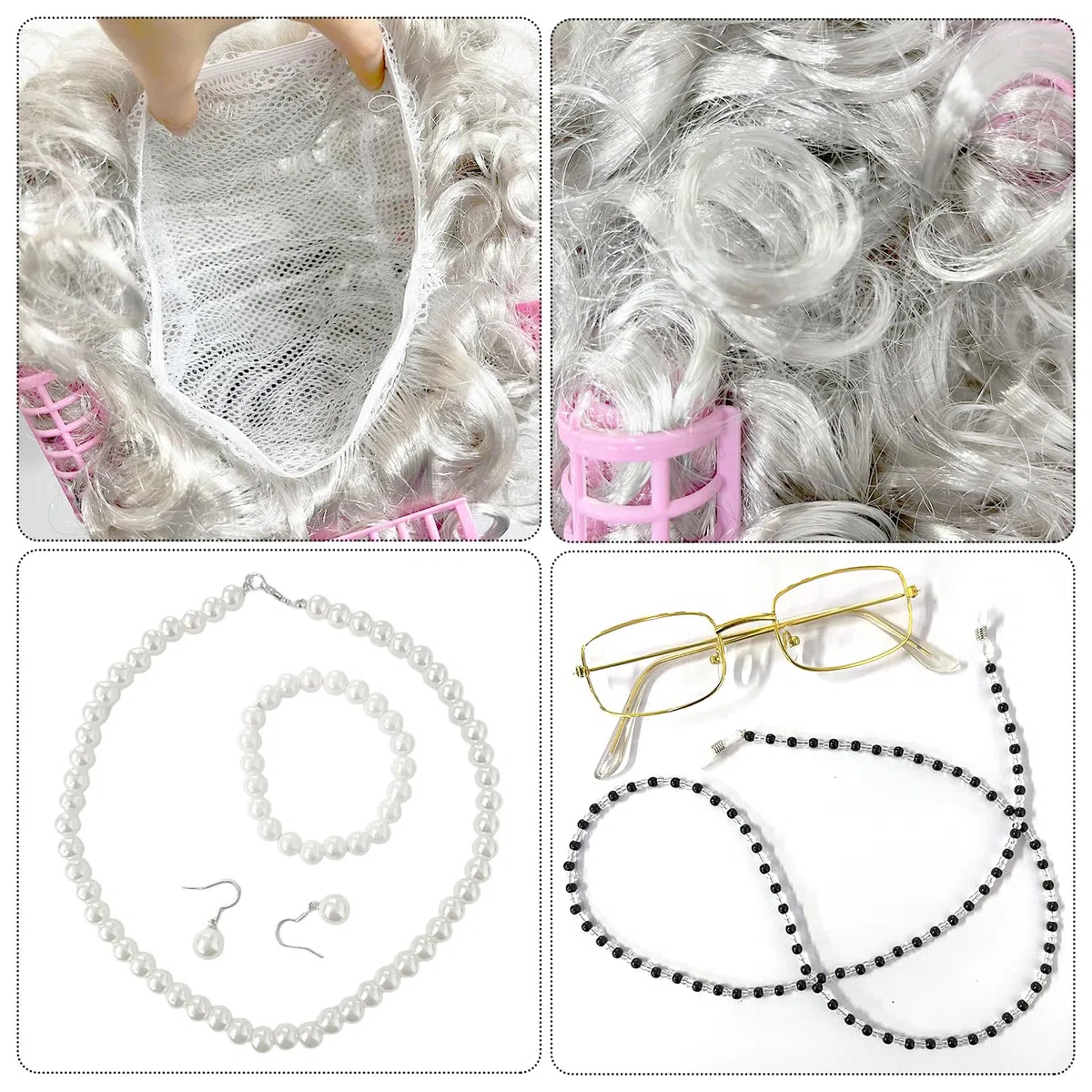 Set cosplay da 7 pezzi per vecchie donne, costume drammatico performance senior dressing, costume da cosplay della nonna, perfetto per Halloween, feste e spettacoli sul palcoscenico