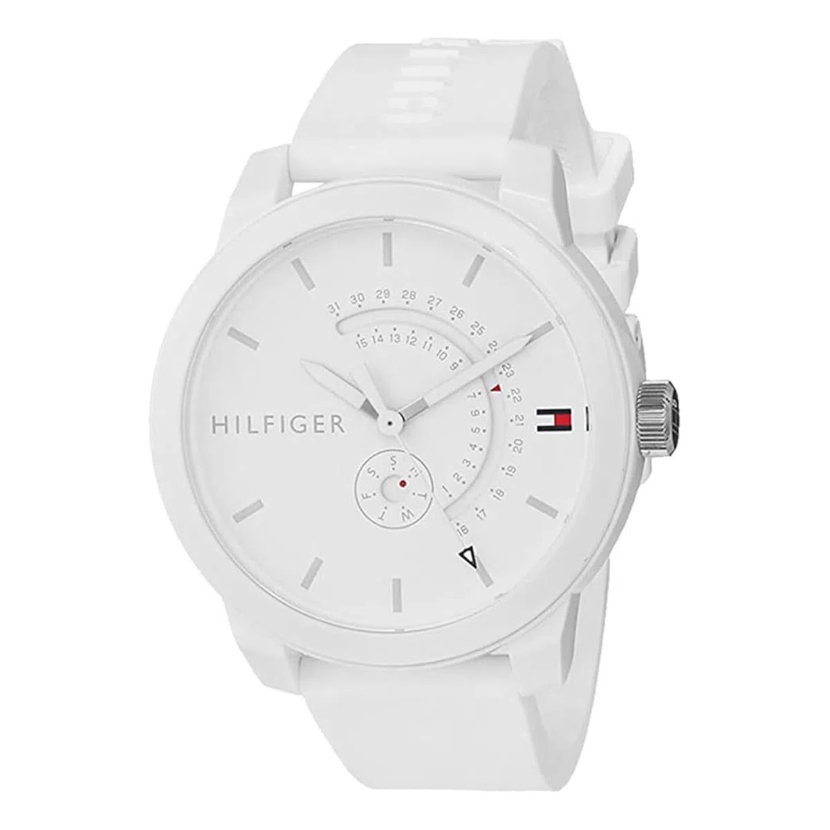 Tommy Hilfiger Orologio Analogico al Quarzo da Uomo - Quadrante Bianco, Cinturino in Silicone Bianco, Funzioni Giorno & Data, Cassa da 44 mm, Resistente all'acqua 3ATM - 1791481