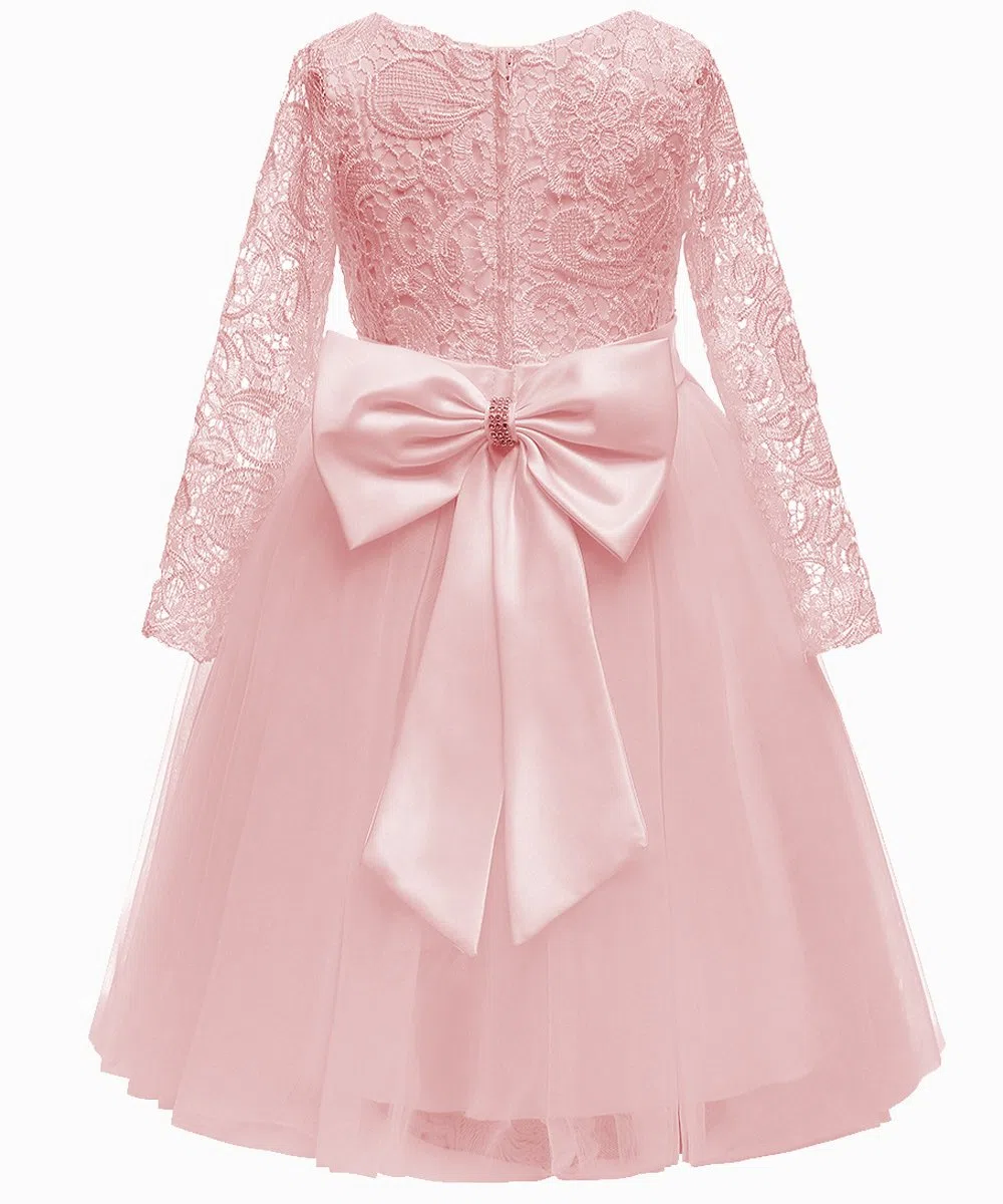 Aibaowedding Vestito da ragazza di fiore Maniche Lunghe Pizzo Top Tulle Gonna Ragazze Pizzo Abiti da Partito