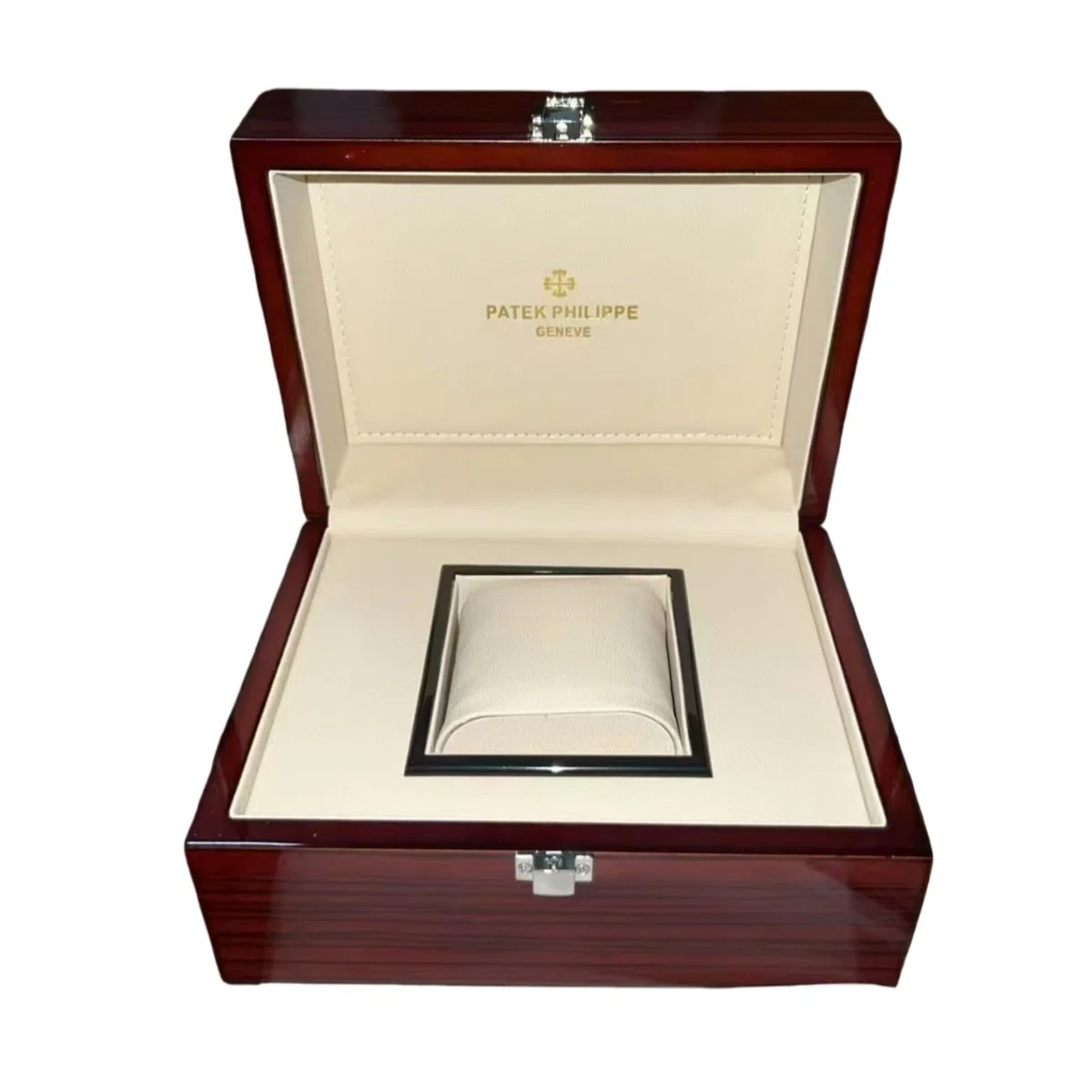 Scatola Orologi Venatura Legno Scuro Motivo Arte Meccanica Laccato Lucido Slot Singolo Custodia per Patek Philippe