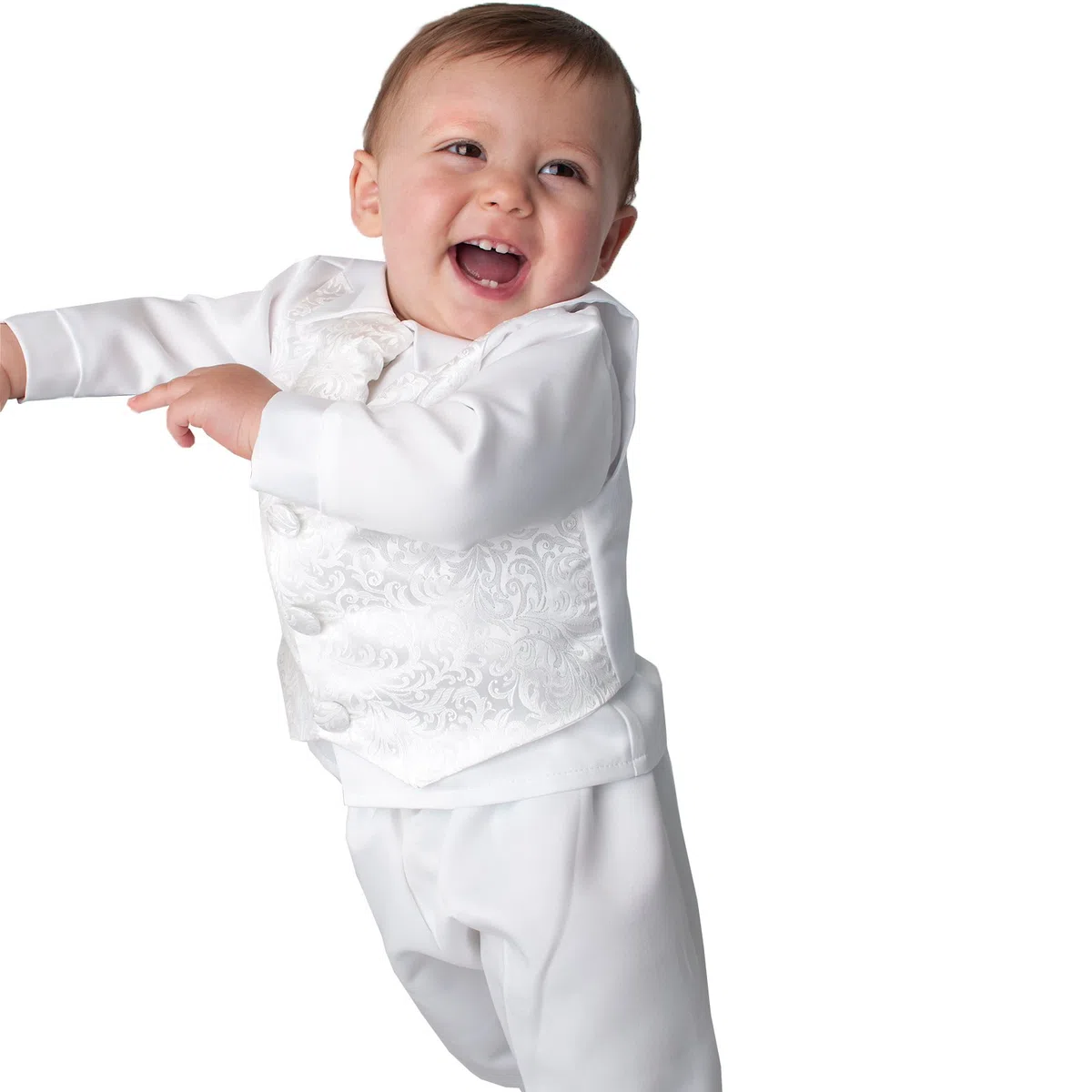Completino da bebè, per il battesimo, colore: bianco