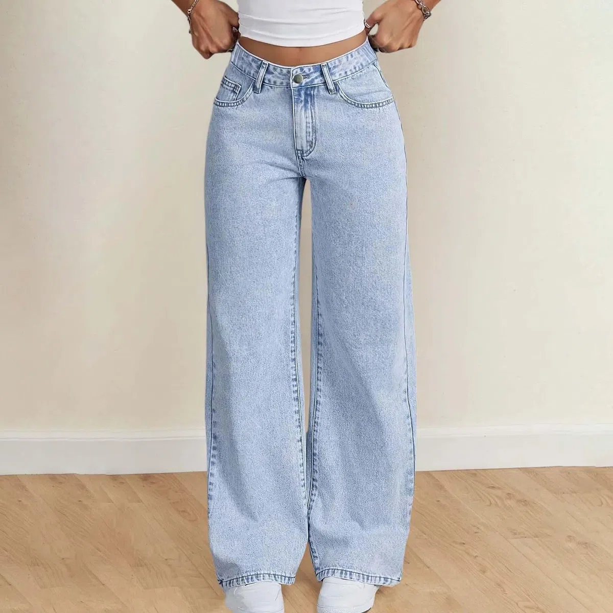 WWricotta Pantaloni, Jeans A Gamba Dritta A Vita Alta per Ragazze con Fiocco Ricamato, Casual Carini per L'uso Quotidiano, Comodi in Denim Larghi per Adolescenti, Confortevole E Stiloso