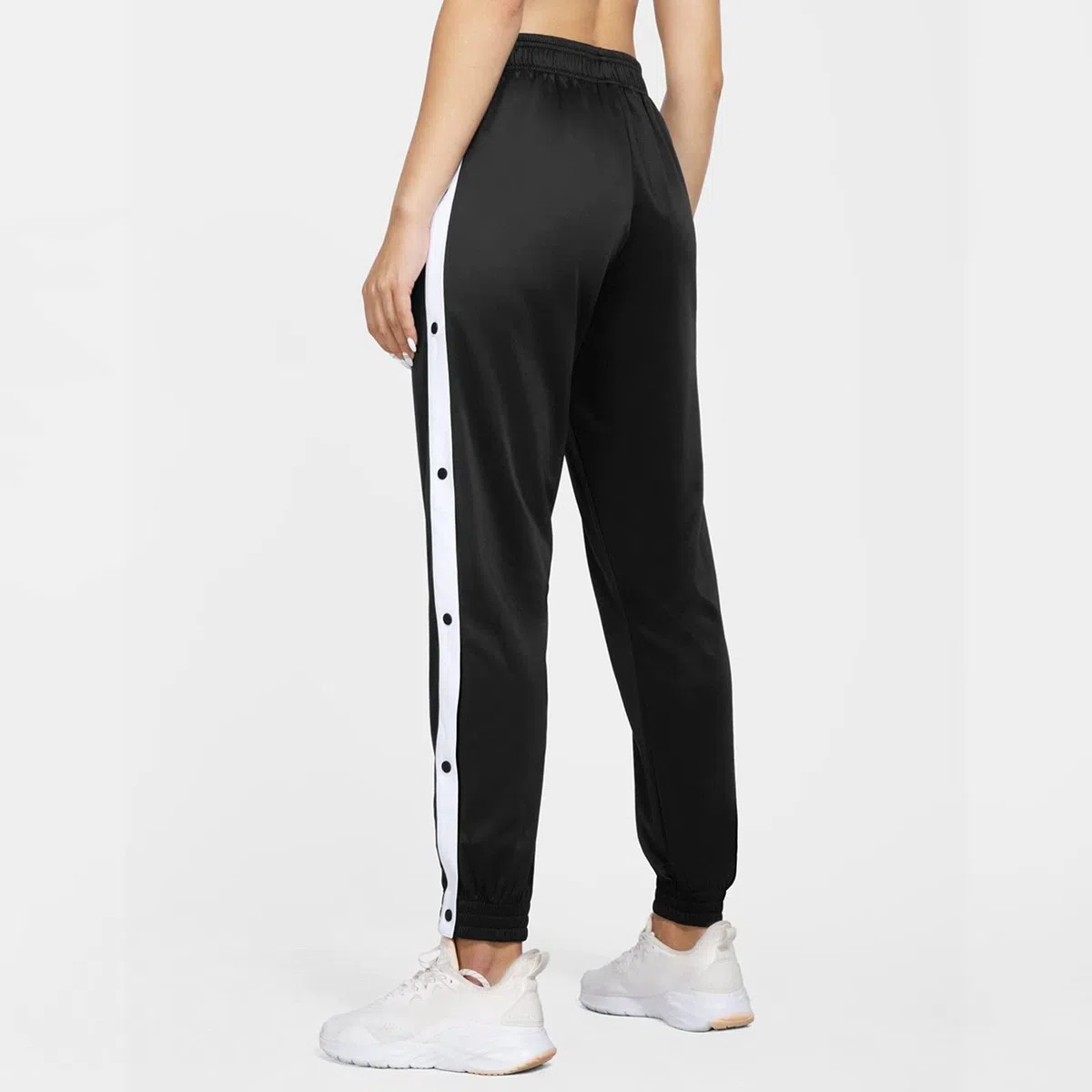 Generico Pantaloni da Donna Laterali Apertura Laterale Pantaloni Riabilitativi da Donna con Gamba Larga con Bottoni a Pressione Jogging Baggy Palestra Pantalone Larghi con Tasche Sportswear Fitness
