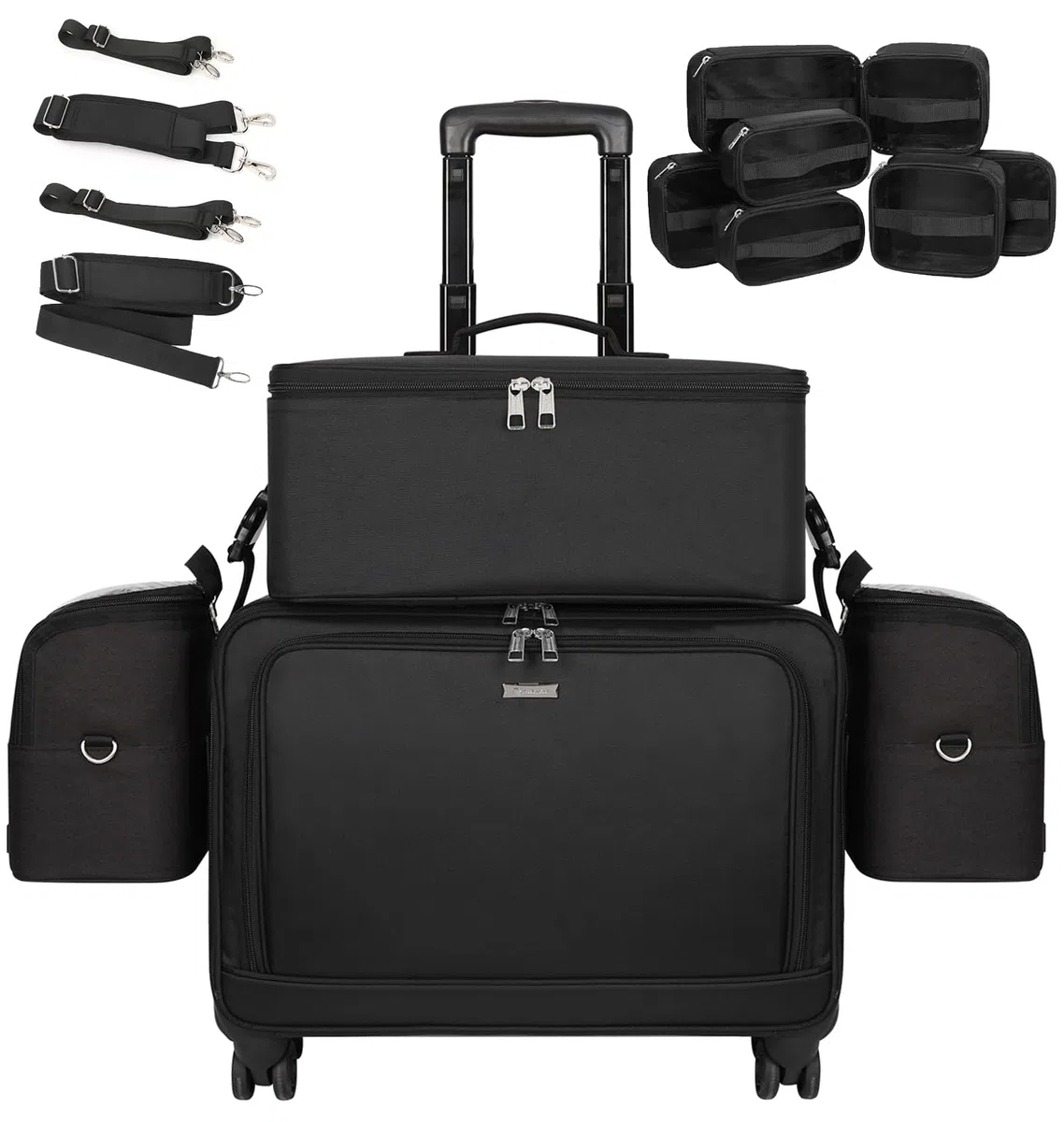 Valigia per trucco, organizer professionale per cosmetici con porta-pennelli, F-nero, Extra Groß