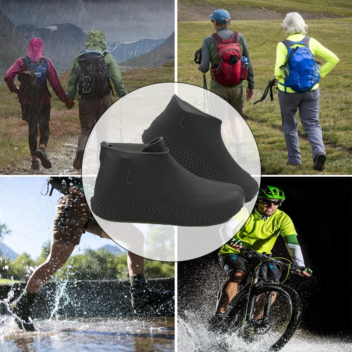 Ahigh Copriscarpe impermeabile, 3 paia di copriscarpe, copriscarpe, usa e getta e riutilizzabili, in lattice, antiscivolo, per pioggia, giorno della neve, spiaggia del deserto, strade fangose