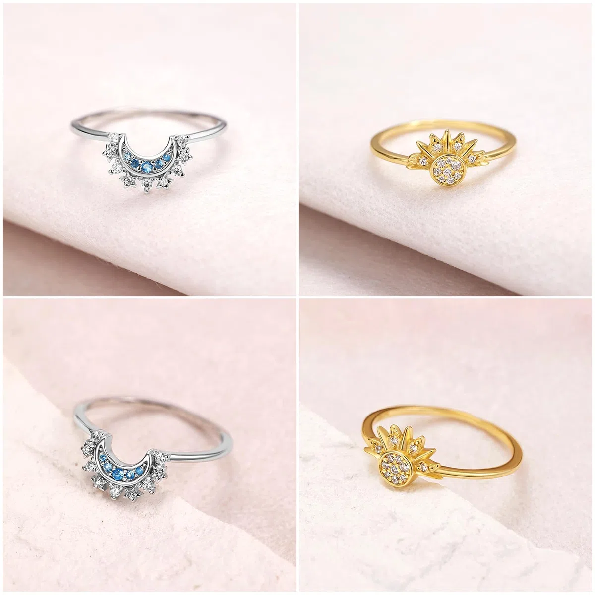 Anelli Sole e Luna in Argento 925 - Set Donna dell'Amicizia Sovrapposti - Migliori Amici Dupes Regali di Gioielleria