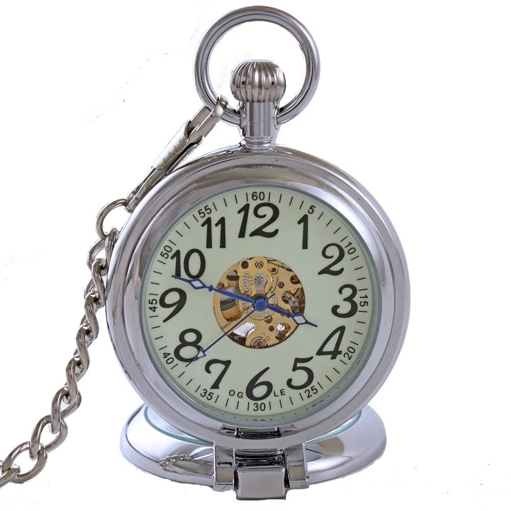 OGLE Orologio da tasca meccanico meccanico a catena luminosa a carica automatica scheletro mezzo cacciatori di scheletro automatico impermeabile