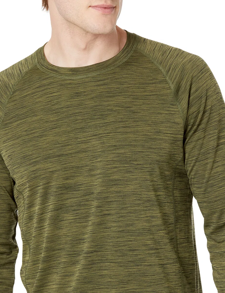Amazon Essentials Costume a T-Shirt Ad Asciugatura Rapida a Maniche Lunghe Uomo, Verde Oliva Puntinato, XXL