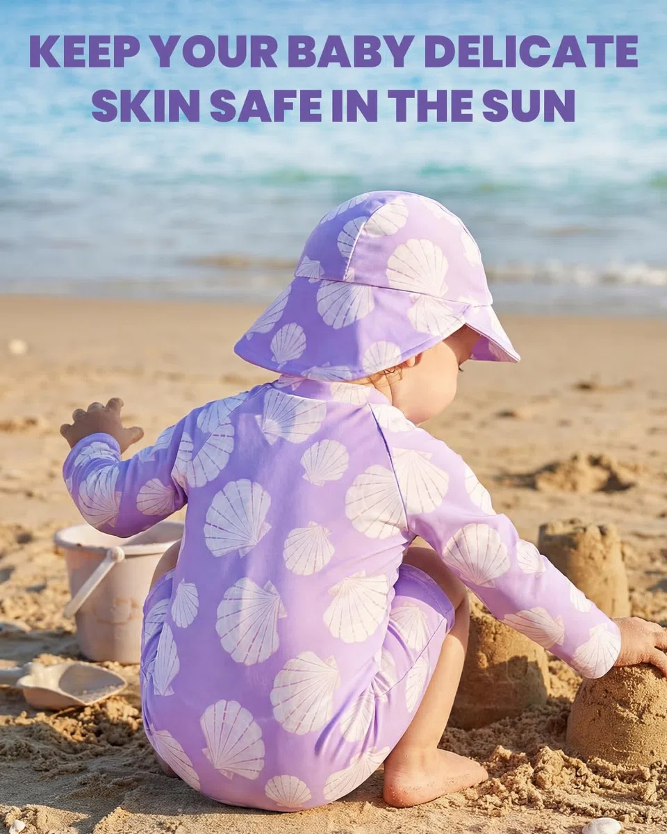 WYTbaby Costume da bagno per bambini, protezione UV, con bottoni, monopezzo, a maniche lunghe, per bambini da 3 mesi a 3 anni