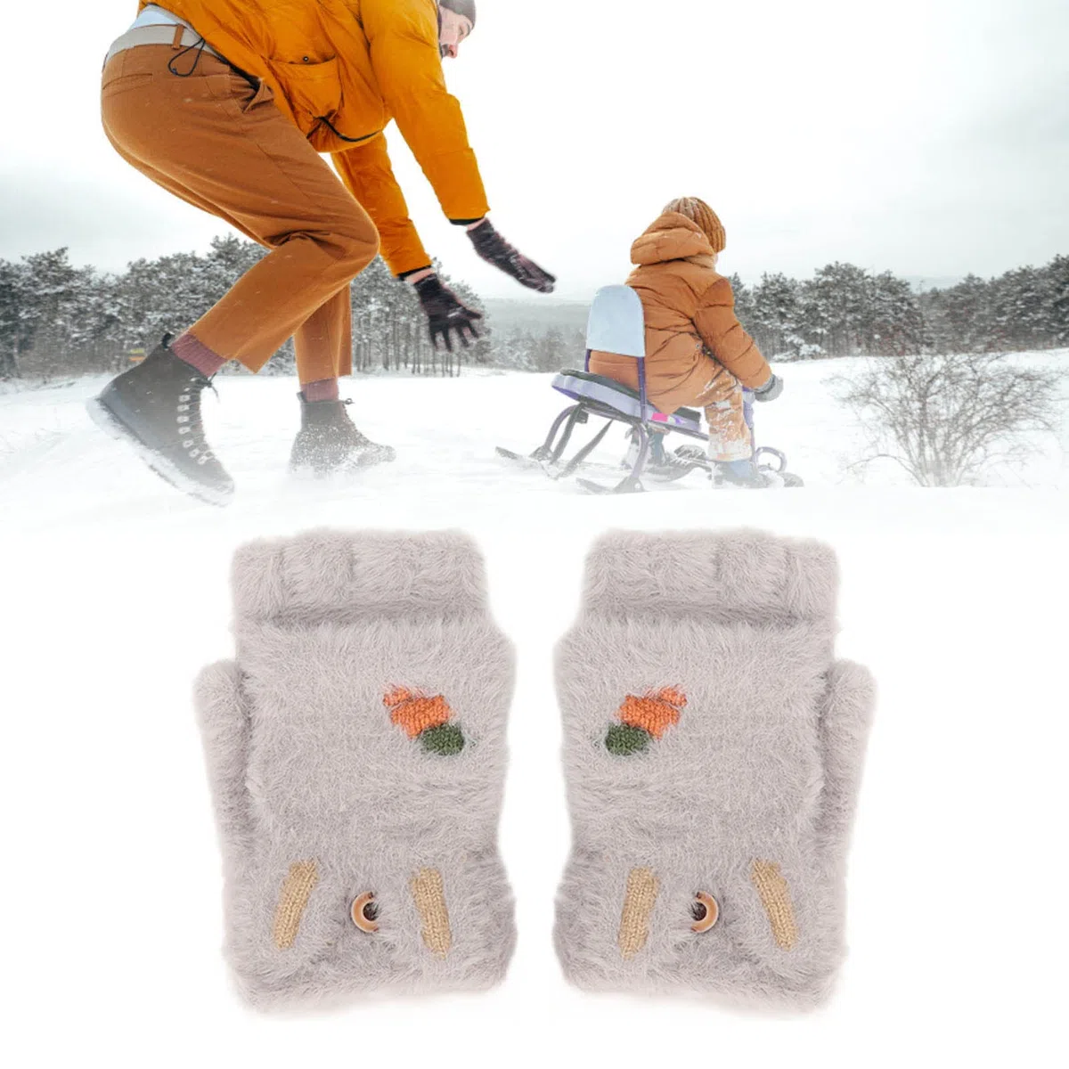 Guanti riscaldati USB Guanti invernali riscaldanti bifacciali in peluche accoglienti senza dita per lavoro studio Grigio