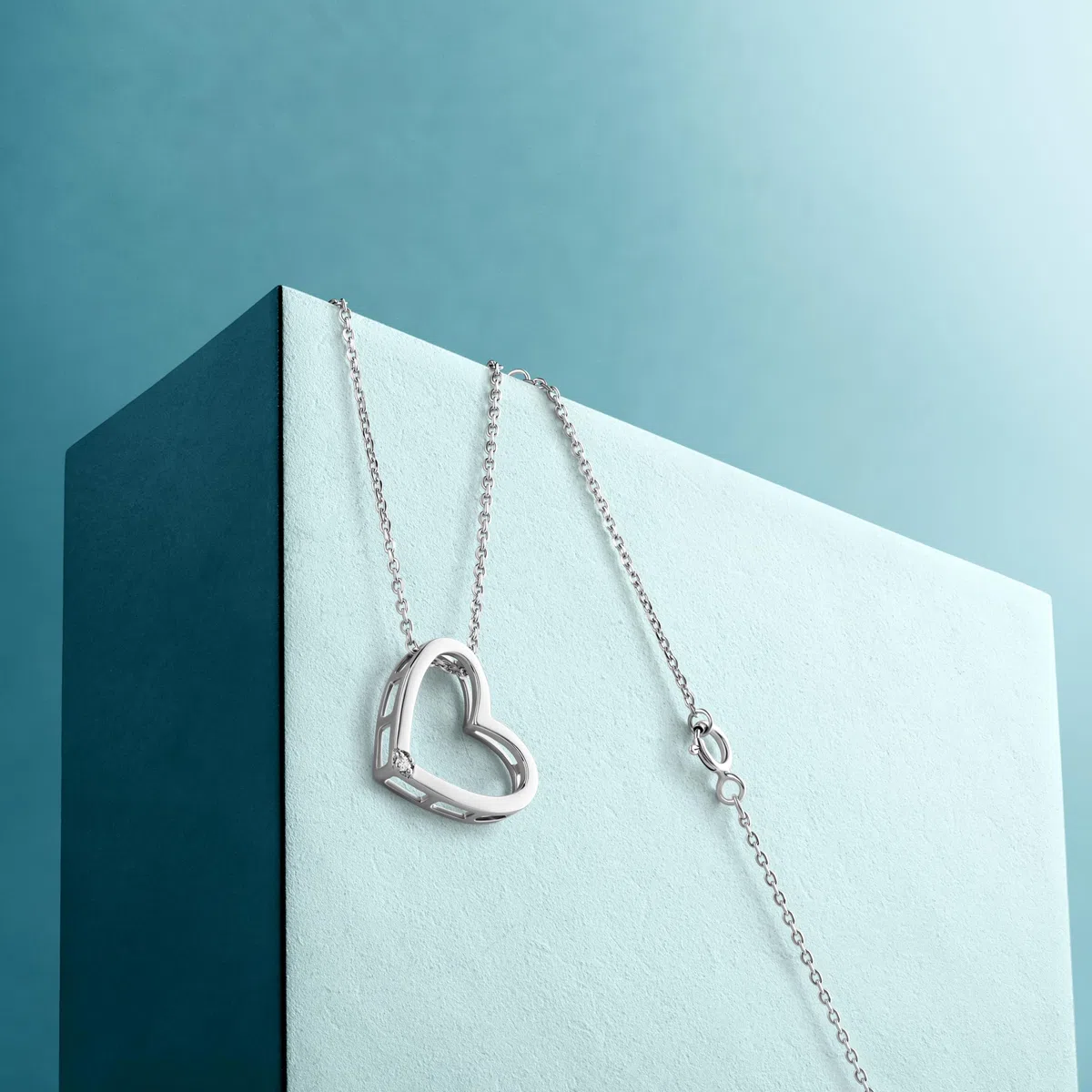 MIORE Collana Cuore Donna con Brillante Naturale in Argento Sterling 925, Ciondolo Cuore con Catena dal design moderno, anallergico. Ciondolo con Diamante con Catenina rolò Lunga Cm 45.