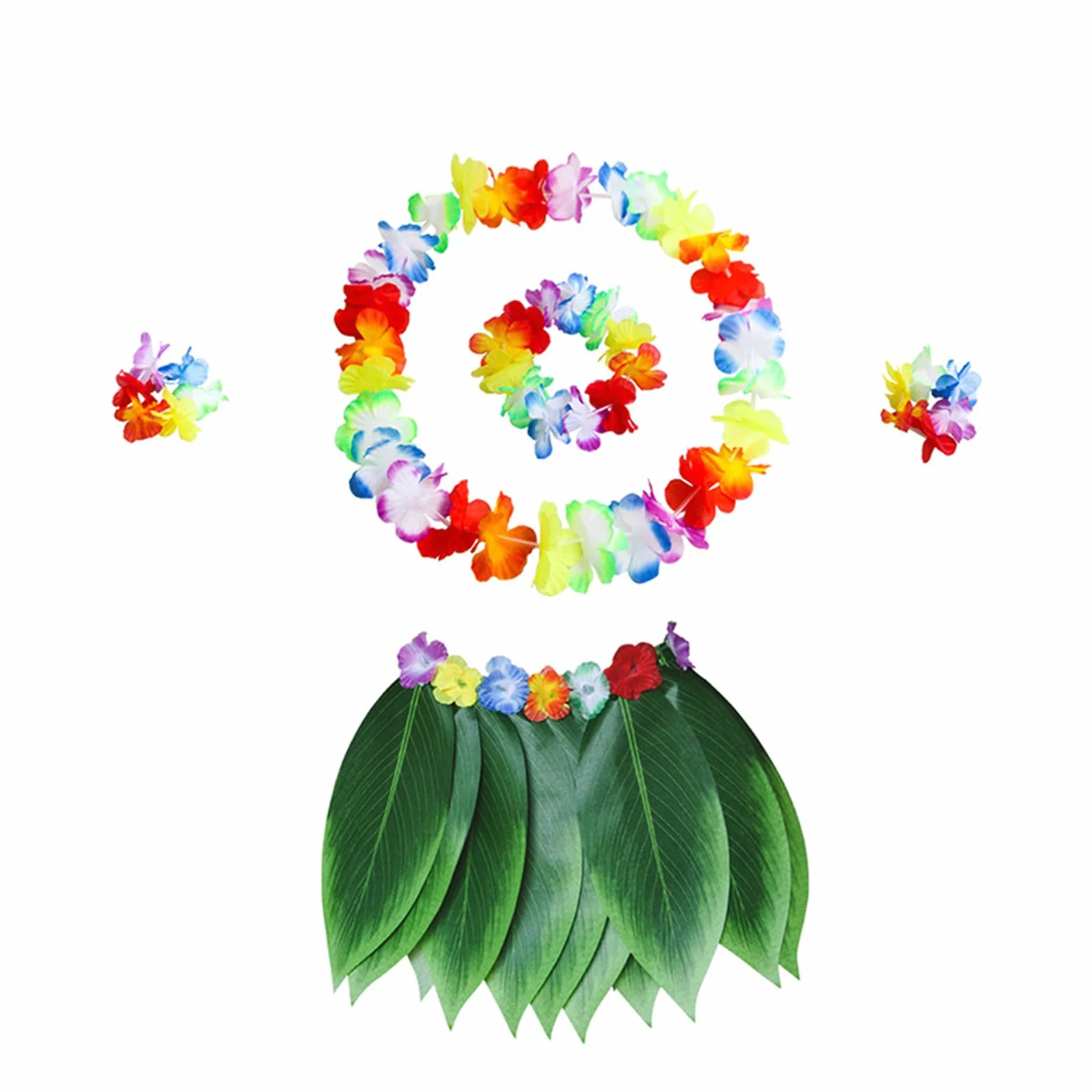Gonna Hula con Foglie Verdi,Costume da foglia hawaiana per ragazze,Gonna hula a foglia con gonna hawaiana,Hula foglia hawaiana,per Hawaii Costume Tropicale Luau Birthday Party Supplies（5 Pezzi）
