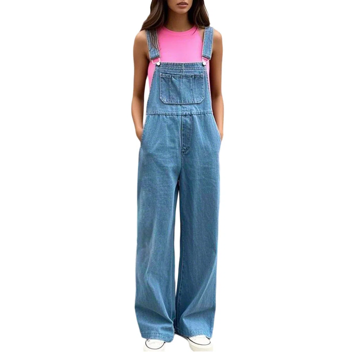 Salopette da donna, larga, in jeans, estivi, in stile retrò, eleganti e comodi con tasche, salopette in denim