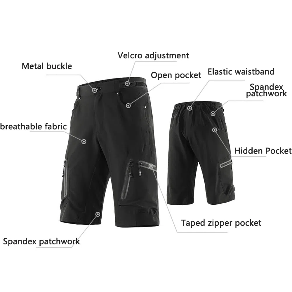 Traspiranti Pantaloncini da Ciclismo Uomo con Gel 5D, Ad Asciugatura Rapida Pantaloncini MTB Elasticizzati Pantaloncino Cargo Leggeri dalla vestibilità Ampia Pantaloncino da Trekking