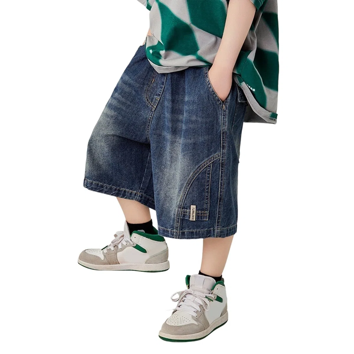 Generico Pantaloncini Jeans Ragazzo Bermuda Ragazzo Estivi Jeans Short Bambino Lunghi al Ginocchio Pantaloni Corti Denim Jean Jorts Regular Fit Comodi Y2k per Il Tempo Libero con Tasche 4-10 Anni