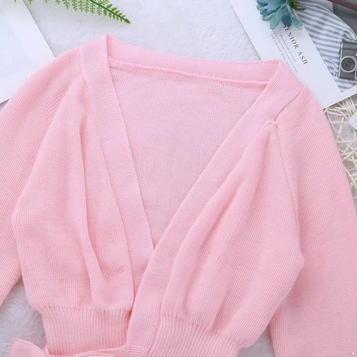 Alvivi Maglioni di Balletto Scaldacuore da Ragazza per Danza Top Corto da Danza Classica con Maniche Lunghe per Bambini Cardigan Crossover in Cotone Dancewear Rosa d 7-8 Anni