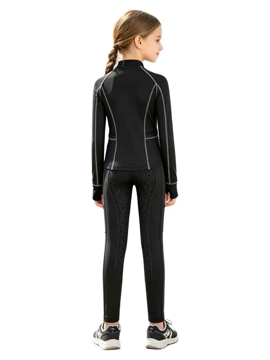 iiniim Completo Sportivo Bambina Completo Palestra Bambina Anni Leggings L'Equitazione Abbigliamento Equitazione Bambine Fitness Nero 9-10 anni