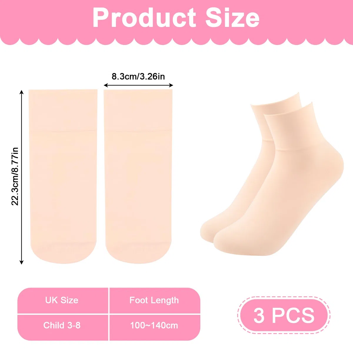 Maxmoc Calze da Ballo per Ragazze, 3 Paia di Calze da Ballo Senza Cuciture, Morbide e Traspiranti per Balletto, Jazz, Yoga, Ginnastica (6 UK Bambino-3.5 UK)