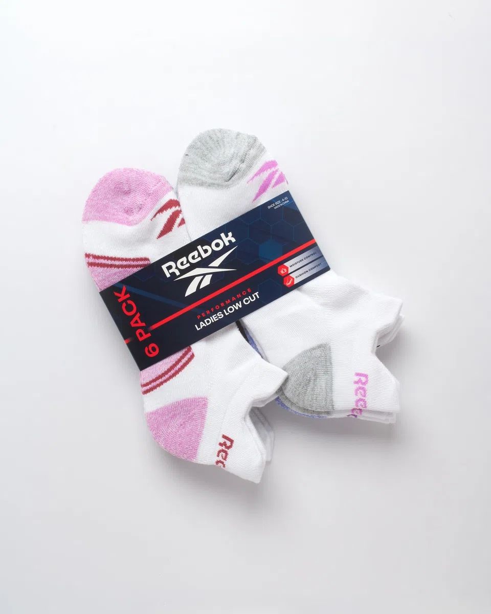Reebok Calzini da donna alla caviglia, confezione da 6 paia di calzini sportivi a taglio basso da donna con linguetta anti-vesciche (4-10)