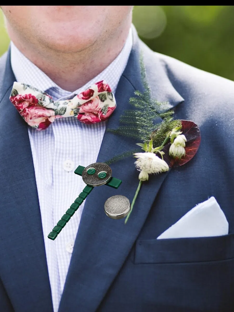 Spilla Clip per Giacca o Camicia sposi con calamita Pezzi 3 Colore Verde Non Serve forare