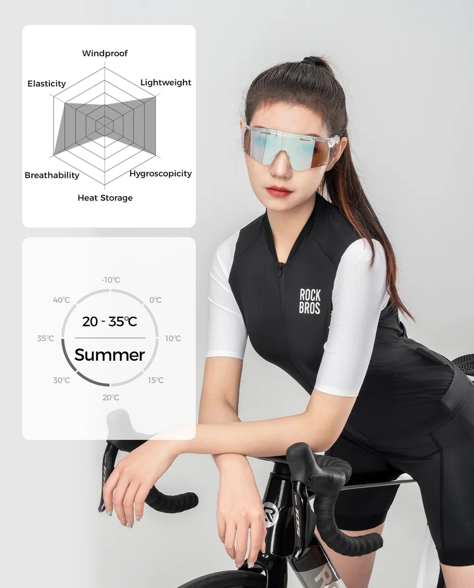 ROCKBROS Magliette da Ciclismo da Donna, Maglia Ciclismo Estiva Donna, Maglia Manica Corta da Ciclismo Traspirante Asciugatura Rapida, Abbigliamento da Ciclismo Donna per Bici da Strada, MTB, 3 Tasche