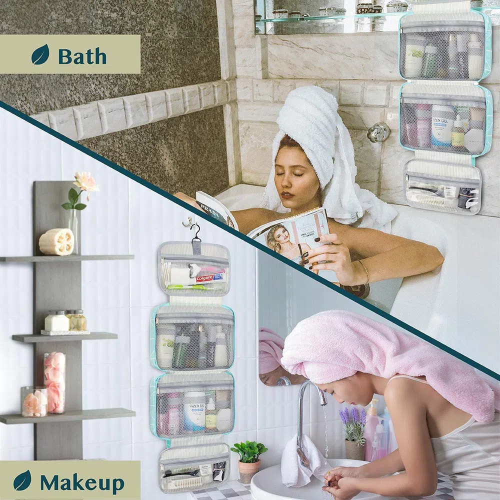 PAVILIA Borsa da toilette da appendere borsa da viaggio donna e uomo, organizer pieghevole per cosmetici, borsa per il trucco resistente all'acqua, accessori da toeletta, grande kit essenziale da