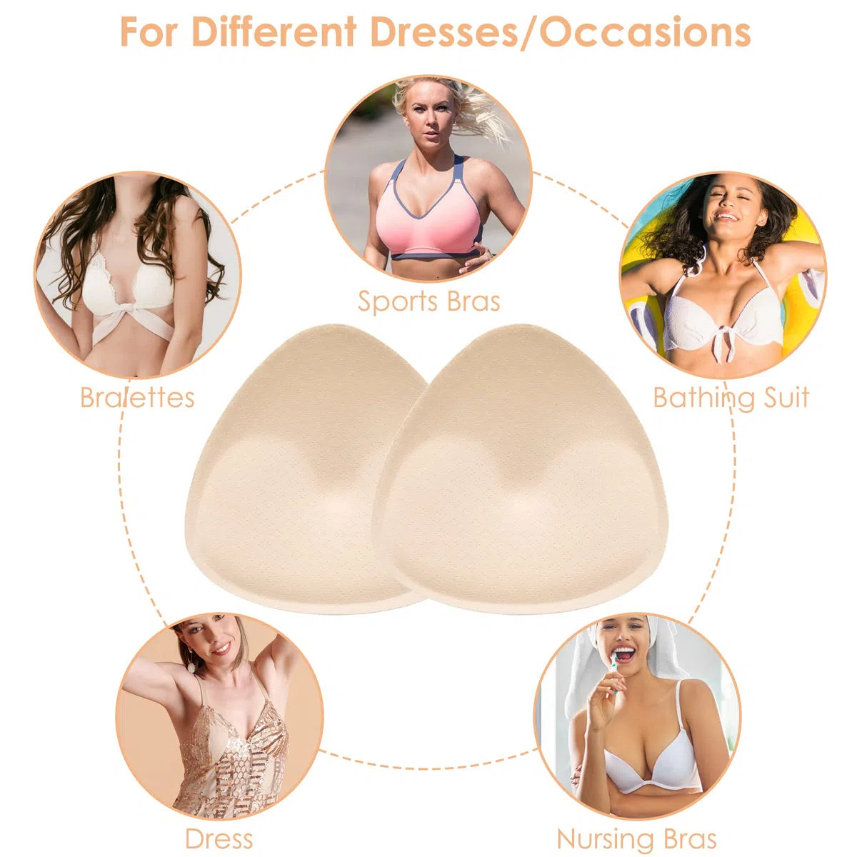 WLLHYF inserti per reggiseno triangolare traspiranti colore della pelle imbottitura seno rimovibile morbidi donne e ragazze