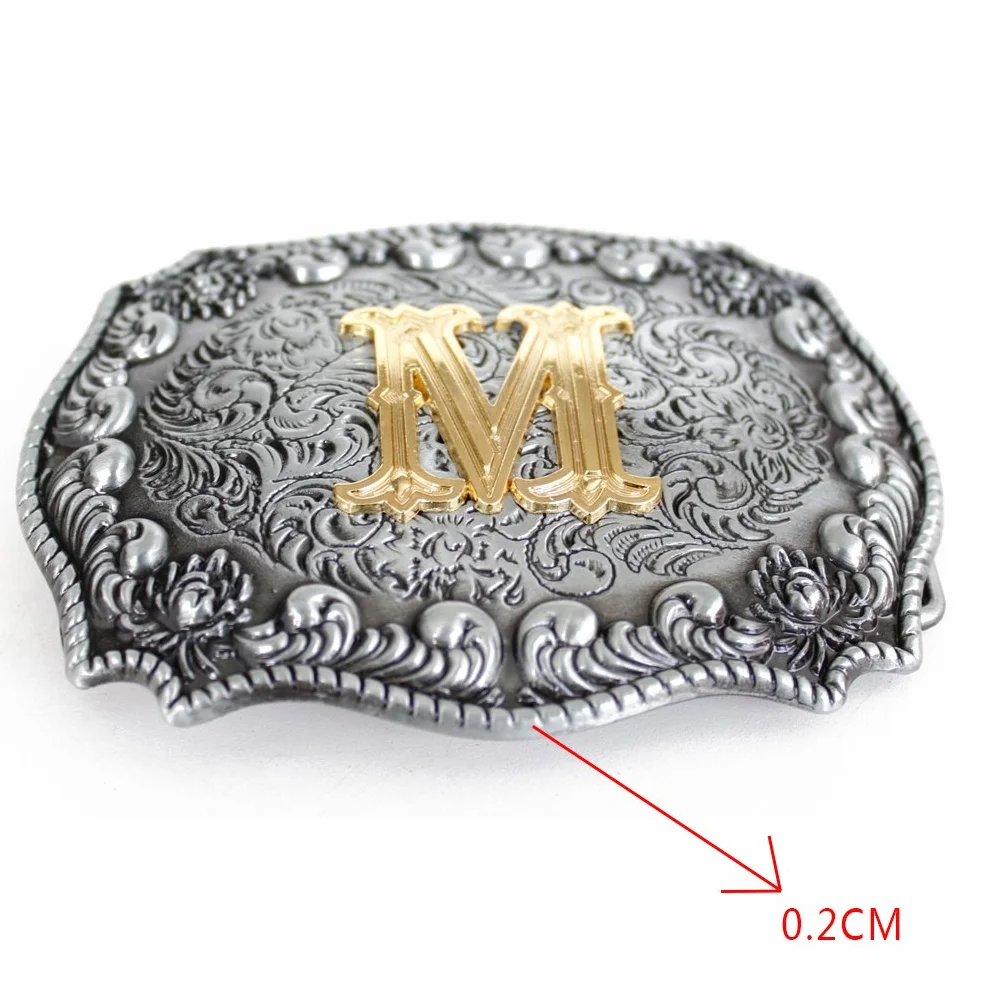 Fibbia per cintura da uomini, in stile cowboy, stile western, con iniziale incisa in 3D