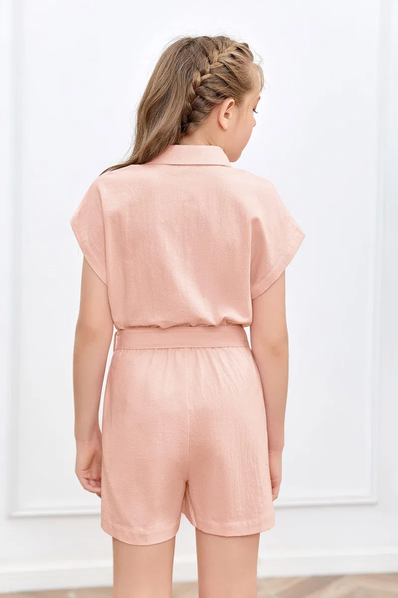 Haloumoning Graziosa tuta da bambina estiva per bambini con bottoni, con cintura, per bambini, con tasche