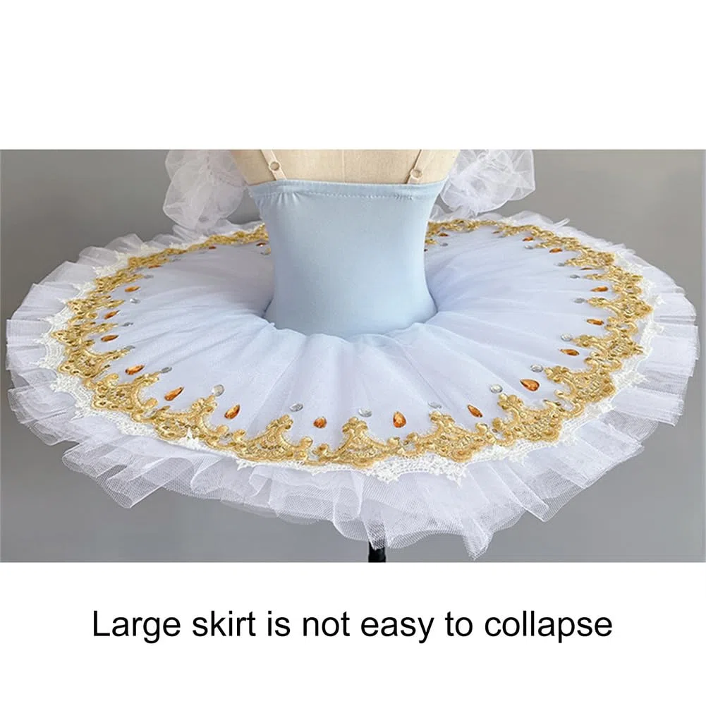 Strass Paillettes Body tutù Balletto Vestito per Bambini Ragazze Pattinaggio Ginnastica Dancewear Maniche Arruffate Tulle Gonna Swan Dance Performance Ballroom Costume