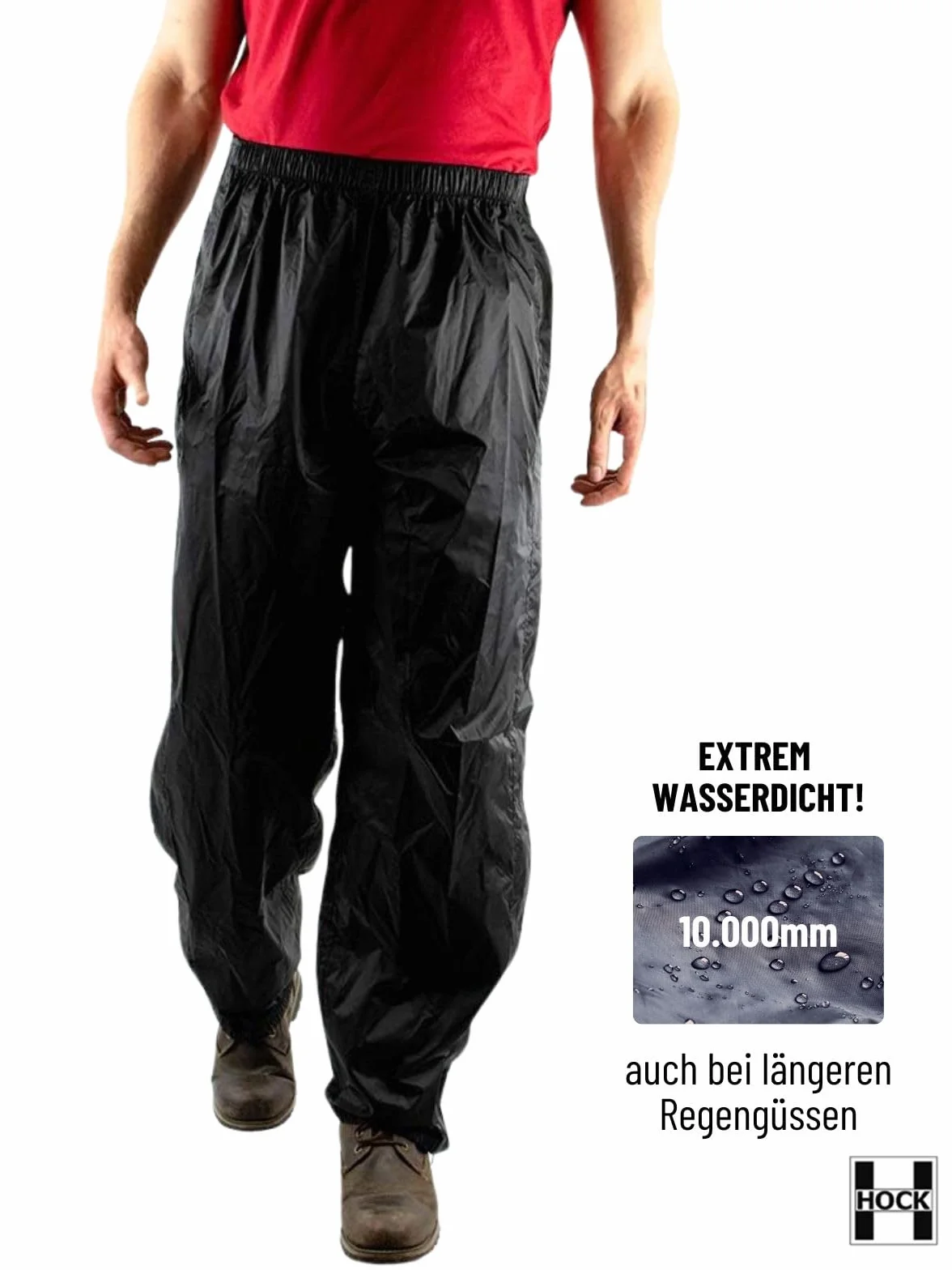 HOCK Pantaloni da Pioggia Unisex per Una vestibilità Comoda, con Cerniera a Due Vie e Traspiranti, Estremamente Impermeabili (Colonna d'Acqua 10.000 mm), Pantaloni da Pioggia da Uomo e