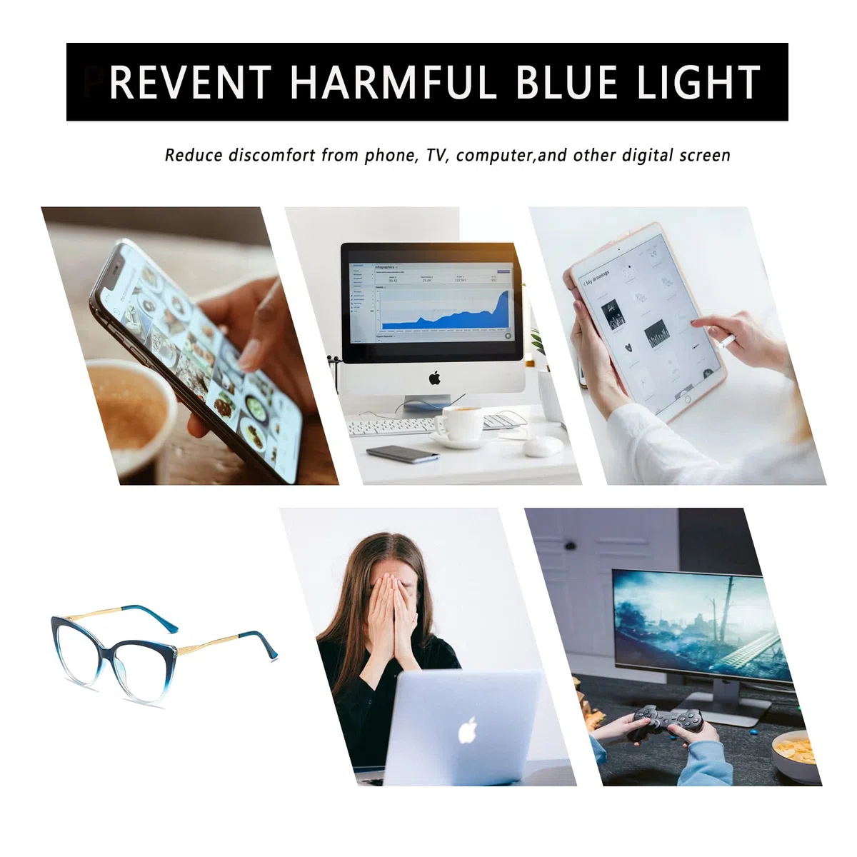 LJCZKA Montatura Occhiali da Vista Donna in Metallo, Occhiali Anti Luce Blu Occhi di Gatto Antiriflesso per Computer Gioco Lettura