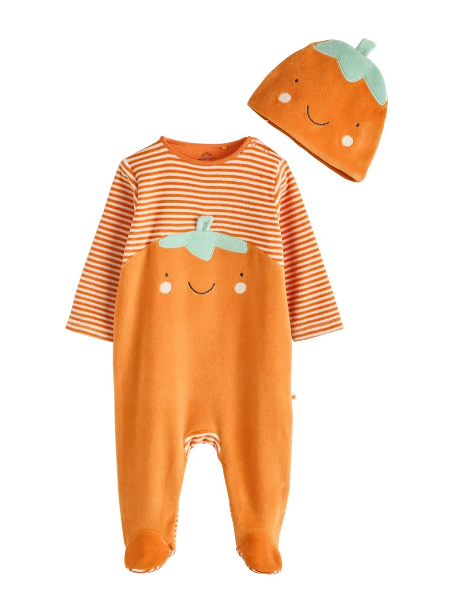 NEXT Unisex Bambino Tutina Bebè Costume da Zucca in Velour per Halloween