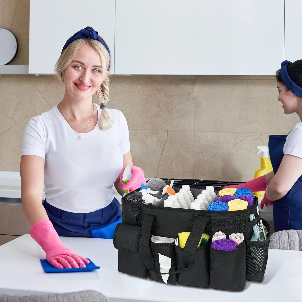 Borsa Portaoggetti per la Pulizia Borsa Contenitore con Grande Capacità | Organizzatore Multifunzionale Per Pulizie per Donna Cucina Bagno Viaggio Auto e Casa