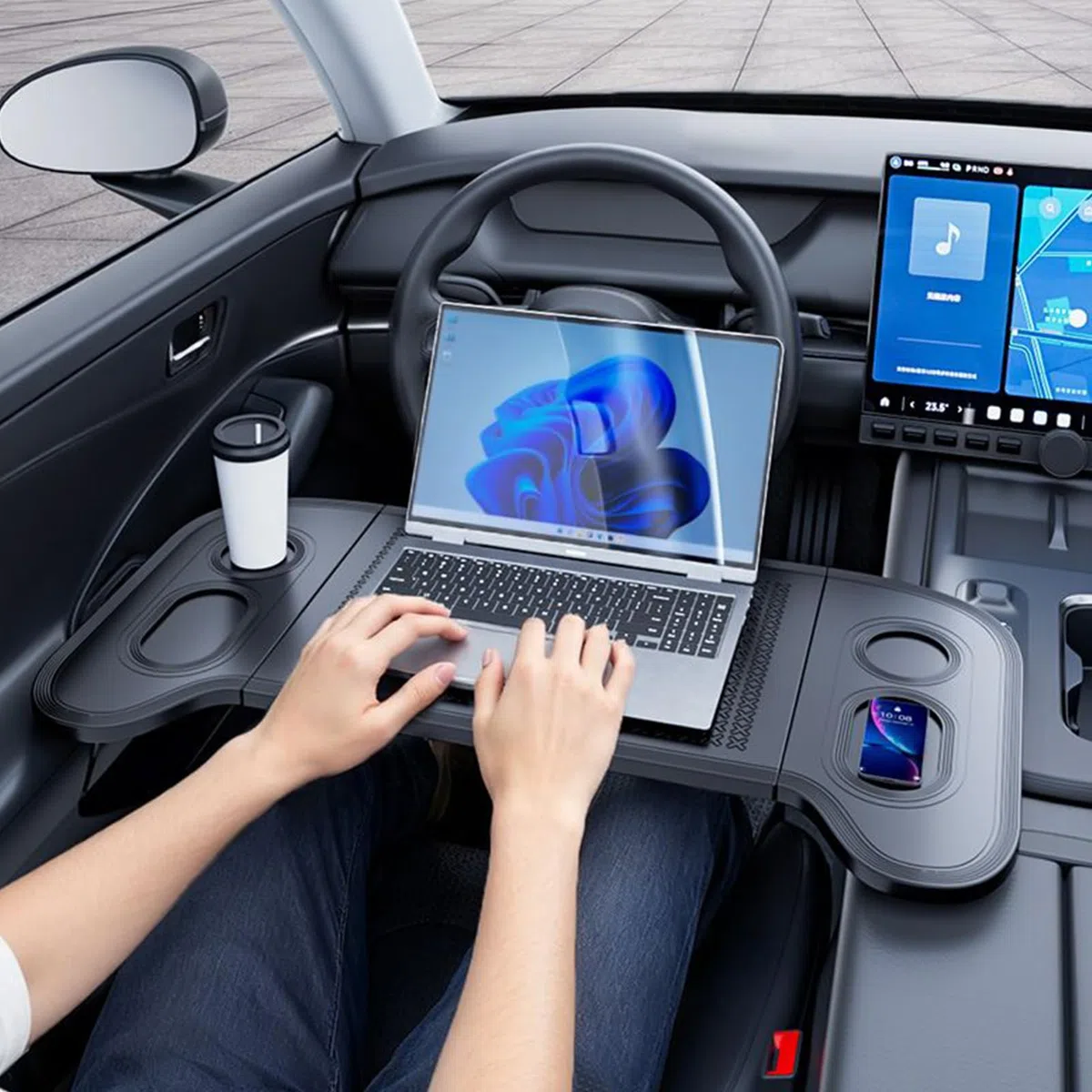 Tavolo da Appoggio per Volante Auto Pieghevoli | Vassoio per Alimenti da Auto Per Autisti Viaggiatori Pendolari Viaggi Stradali Campeggio SUV Roulette Berline