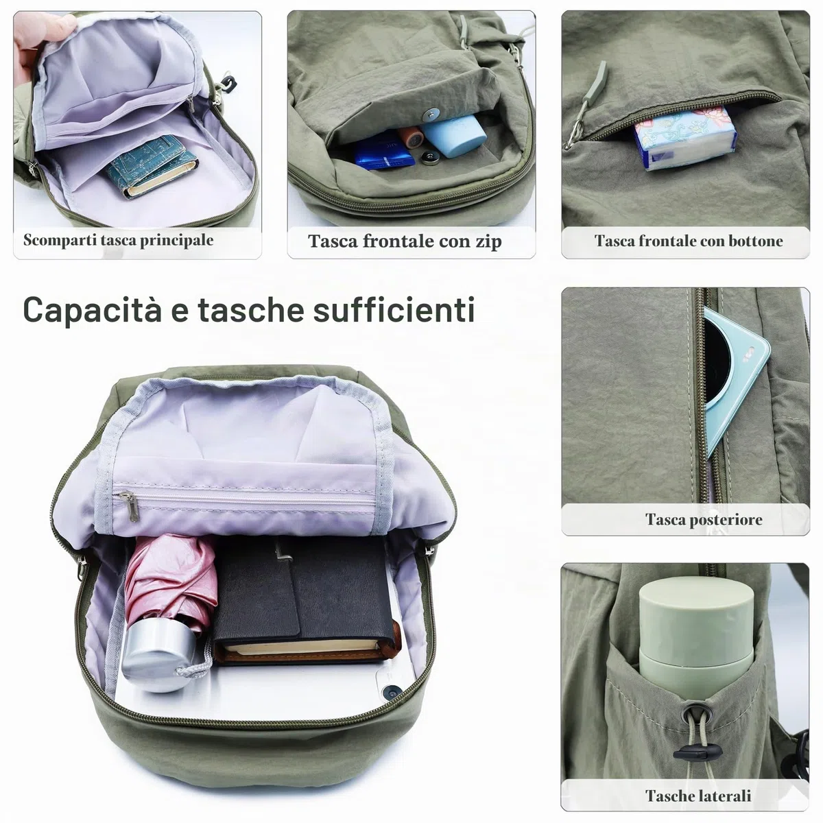 Zaino Monospalla, Borsa da Petto Regolabile, Sling Bag Zainetto Tracolla Borsa a Spalla Piccolo Borsello Tracolla Crossbody Bag Viaggio Sportivo Ciclismo Passeggiate per Uomo Donna (Verde)